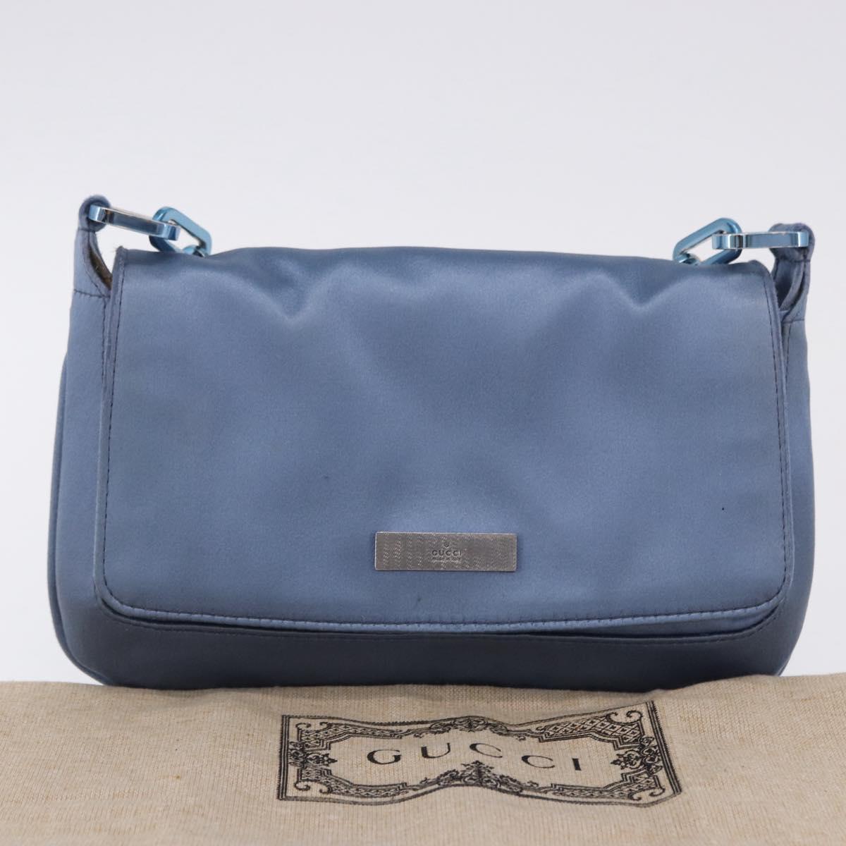 GUCCI Chain Shoulder Bag Satin Blue Auth 200336V