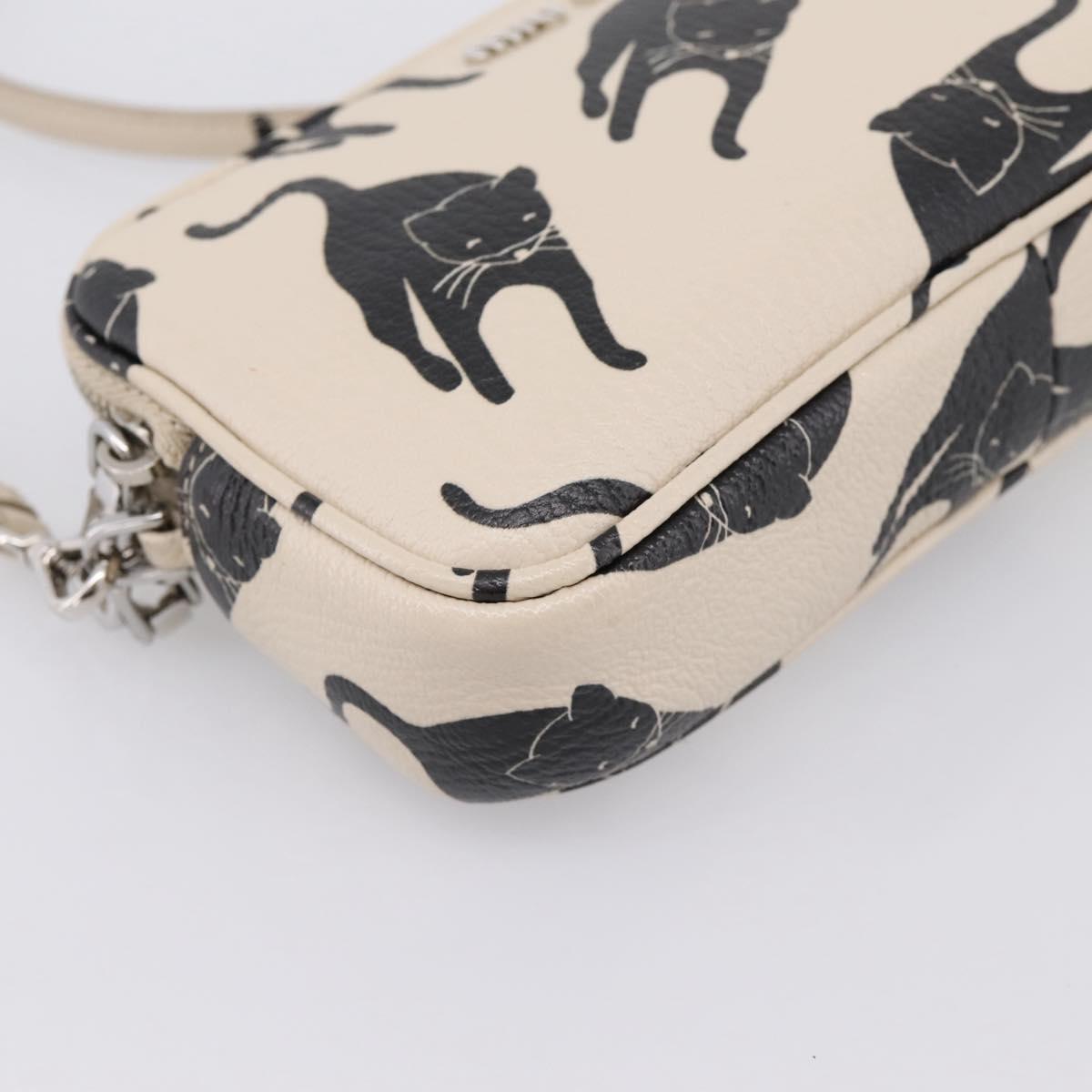 Miu Miu Shoulder Bag Leather Beige Silver Auth 200344M