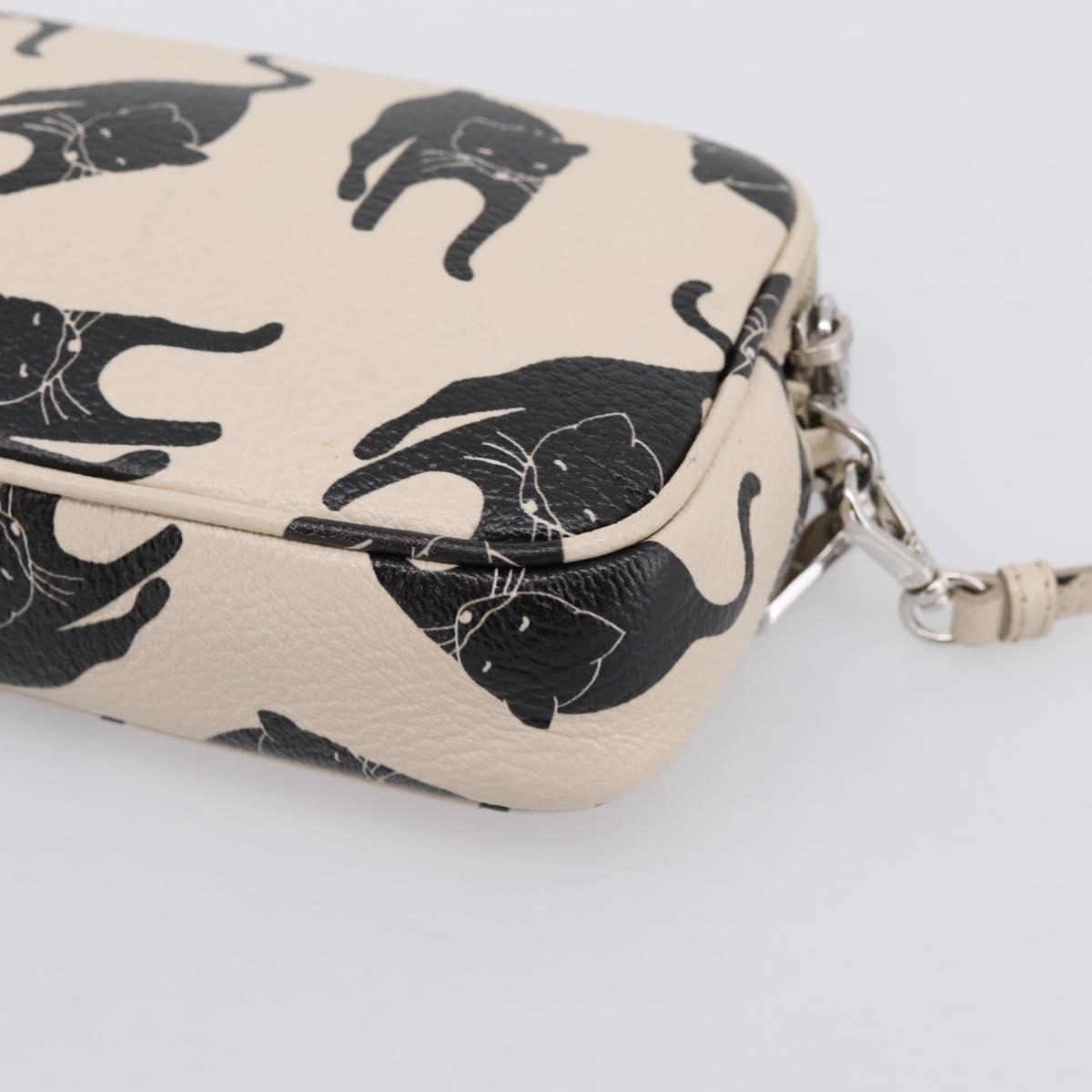 Miu Miu Shoulder Bag Leather Beige Silver Auth 200344M