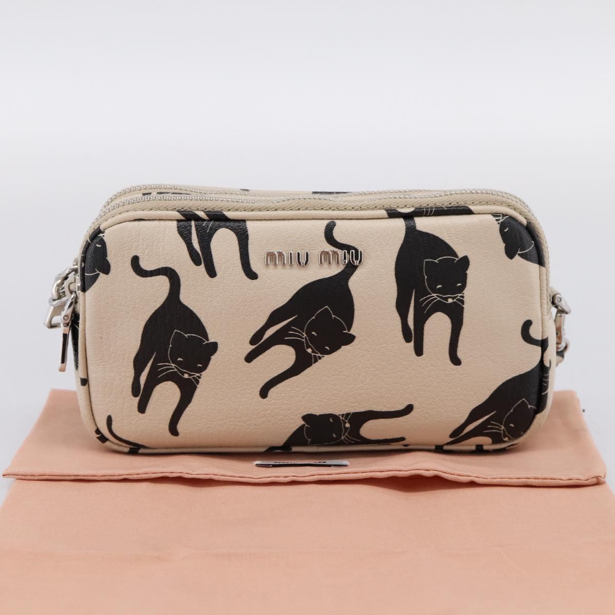 Miu Miu Shoulder Bag Leather Beige Silver Auth 200344M