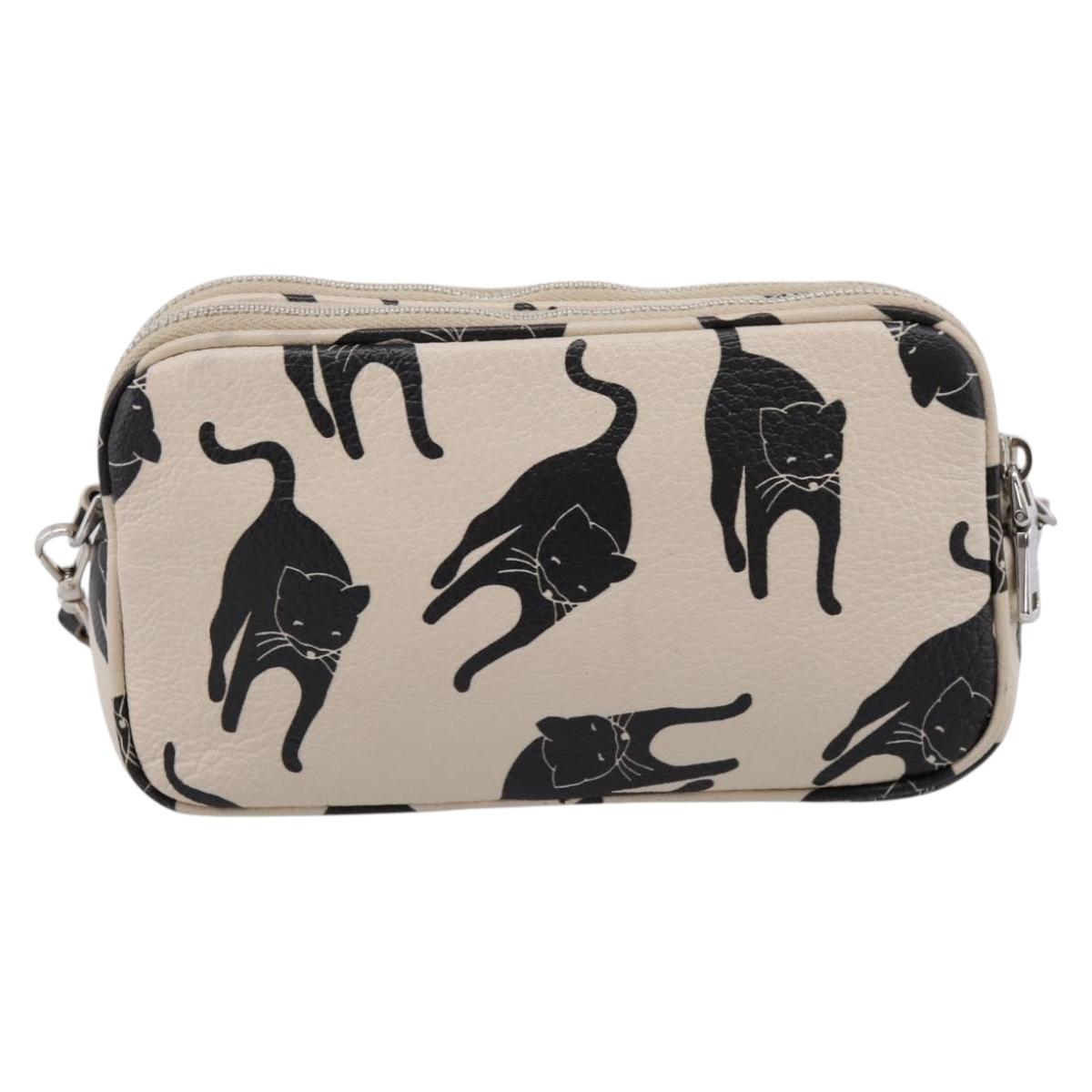 Miu Miu Shoulder Bag Leather Beige Silver Auth 200344M