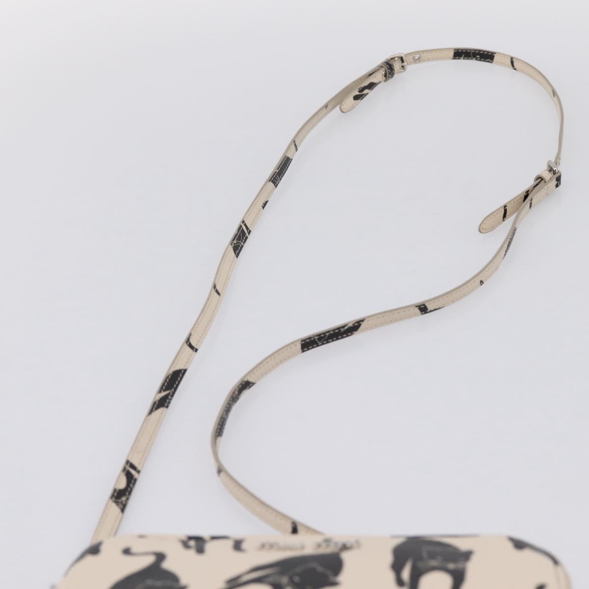 Miu Miu Shoulder Bag Leather Beige Silver Auth 200344M