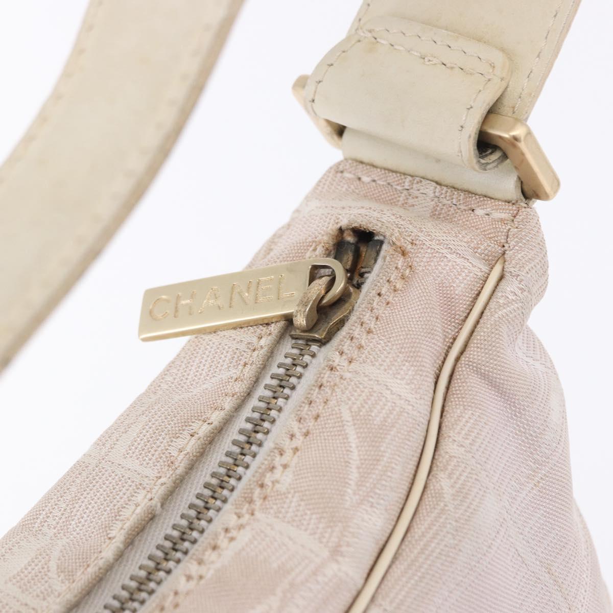CHANEL New Travel Line Hand Bag Canvas Beige Gold Tone CC Auth 200347A