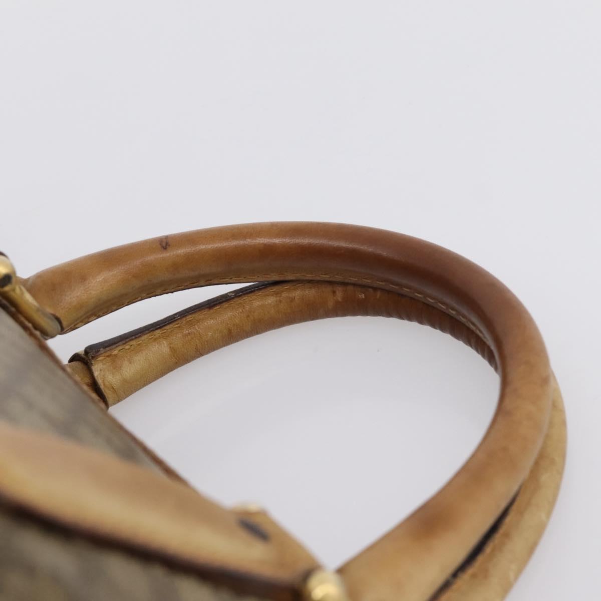 CELINE Macadam Hand Bag PVC Leather Beige Gold Tone Auth 200348
