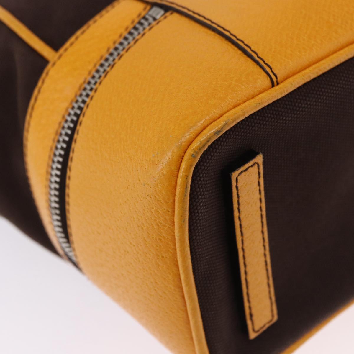 PRADA Hand Bag Leather Brown Yellow Auth 200351A