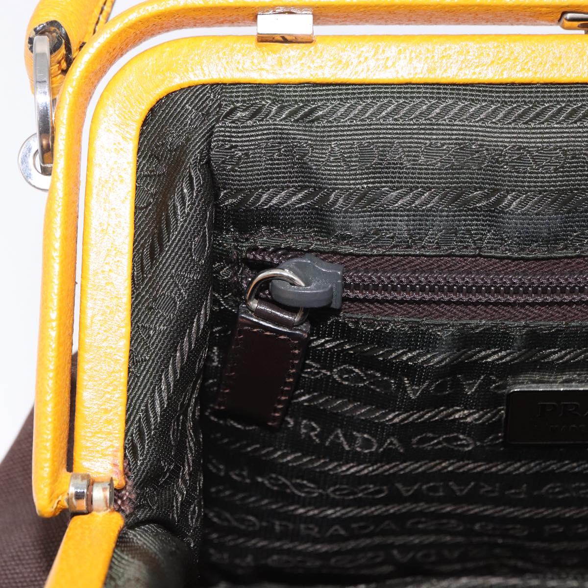 PRADA Hand Bag Leather Brown Yellow Auth 200351A
