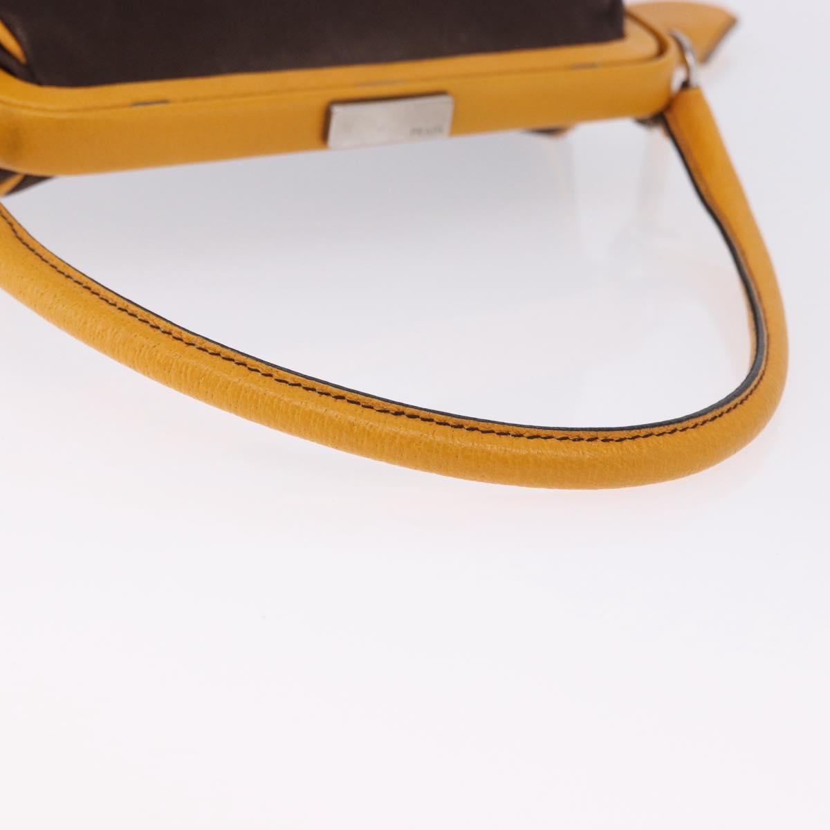 PRADA Hand Bag Leather Brown Yellow Auth 200351A