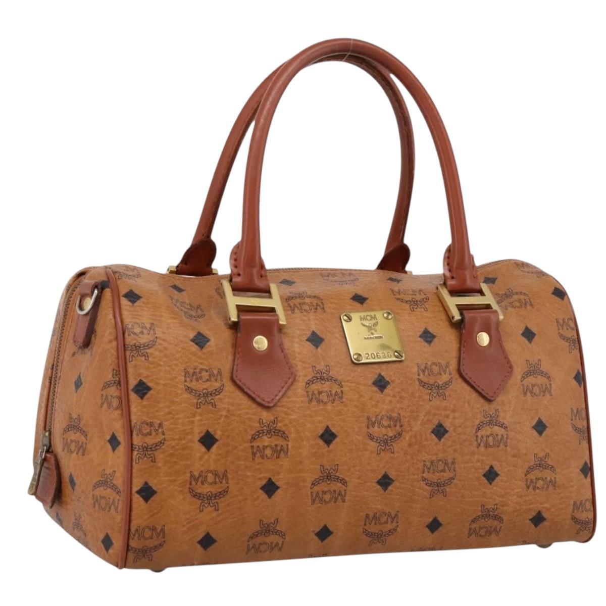 MCM Vicetos Hand Bag PVC Leather Brown Gold Tone Auth 200353