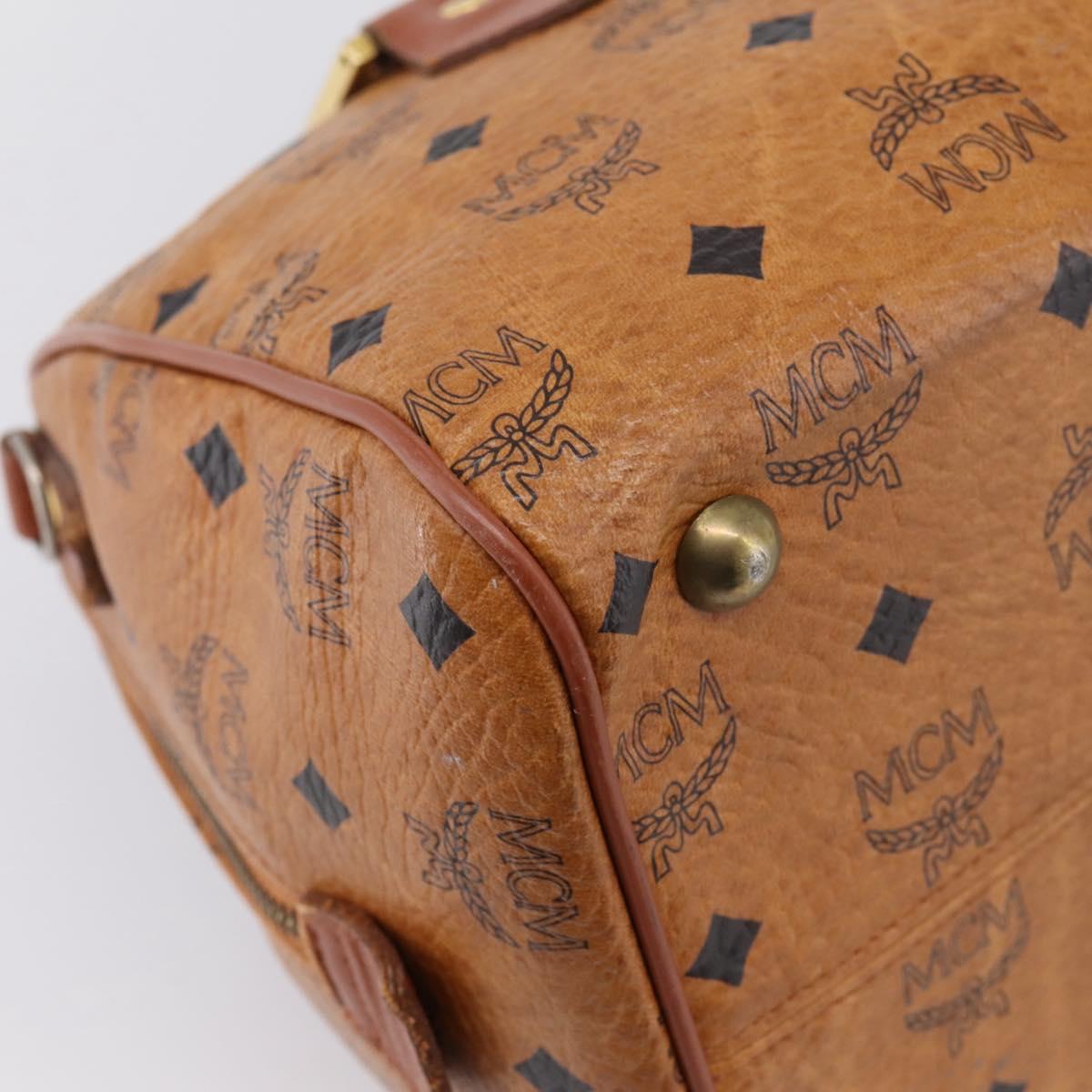 MCM Vicetos Hand Bag PVC Leather Brown Gold Tone Auth 200353