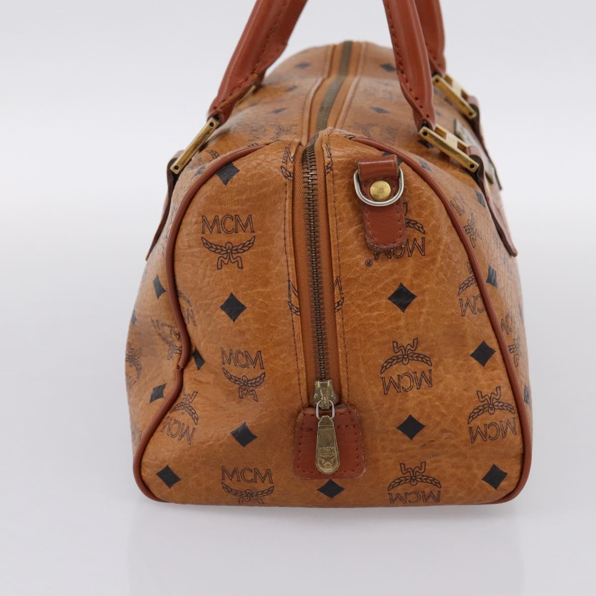 MCM Vicetos Hand Bag PVC Leather Brown Gold Tone Auth 200353