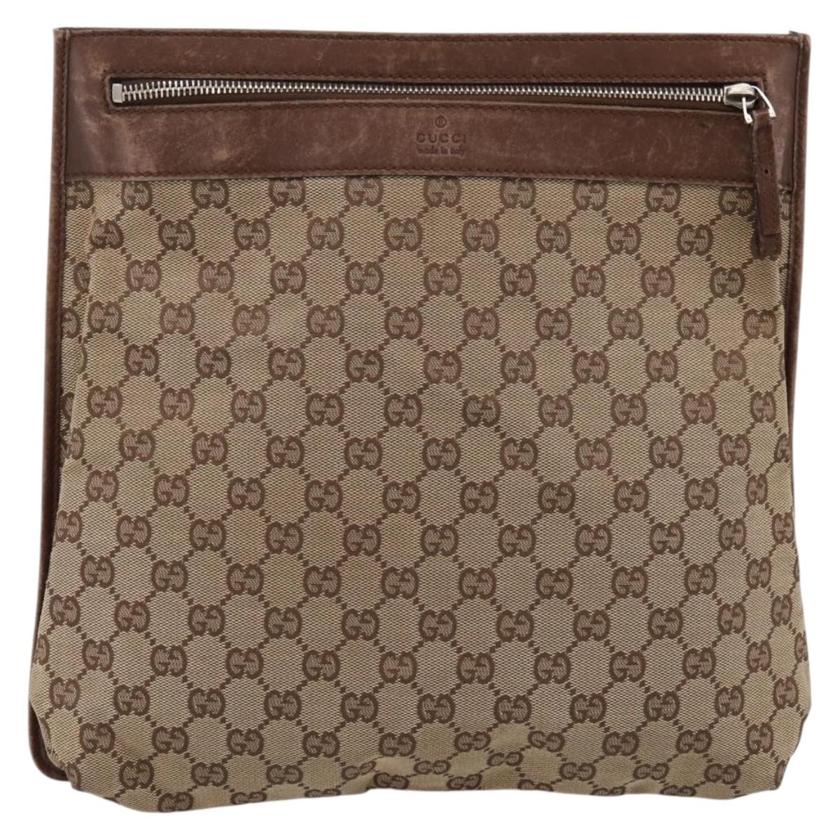 GUCCI GG Canvas Shoulder Bag Beige Silver 92560 Auth 200354