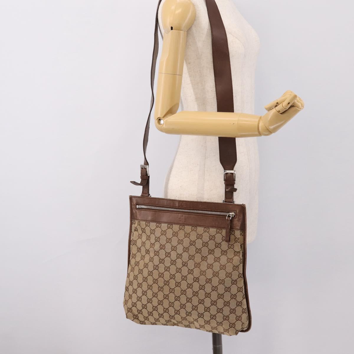 GUCCI GG Canvas Shoulder Bag Beige Silver 92560 Auth 200354