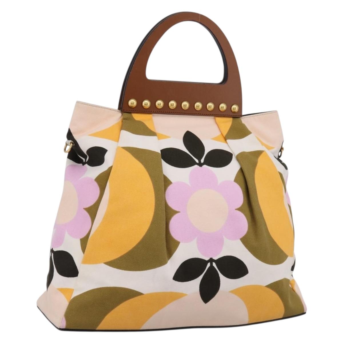 Miu Miu Hand Bag Canvas Multicolor Gold Tone Auth 200355A
