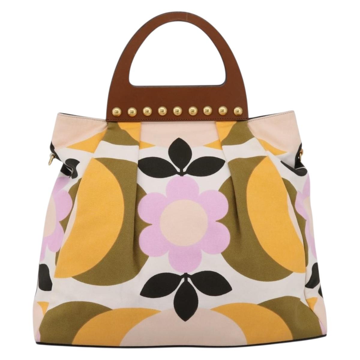 Miu Miu Hand Bag Canvas Multicolor Gold Tone Auth 200355A