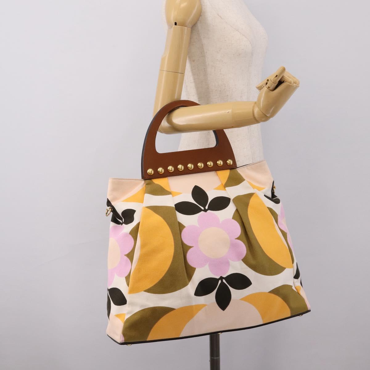 Miu Miu Hand Bag Canvas Multicolor Gold Tone Auth 200355A