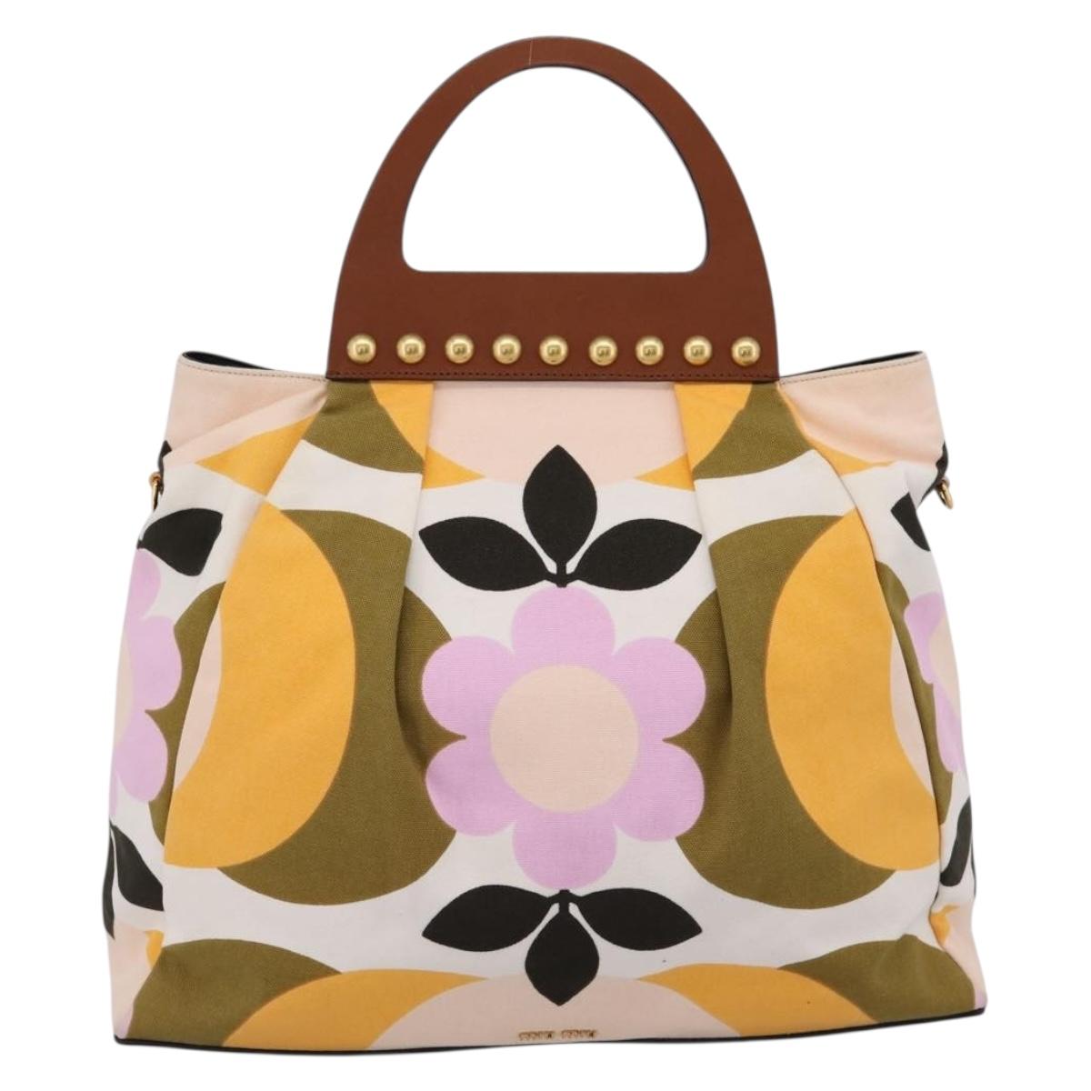 Miu Miu Hand Bag Canvas Multicolor Gold Tone Auth 200355A