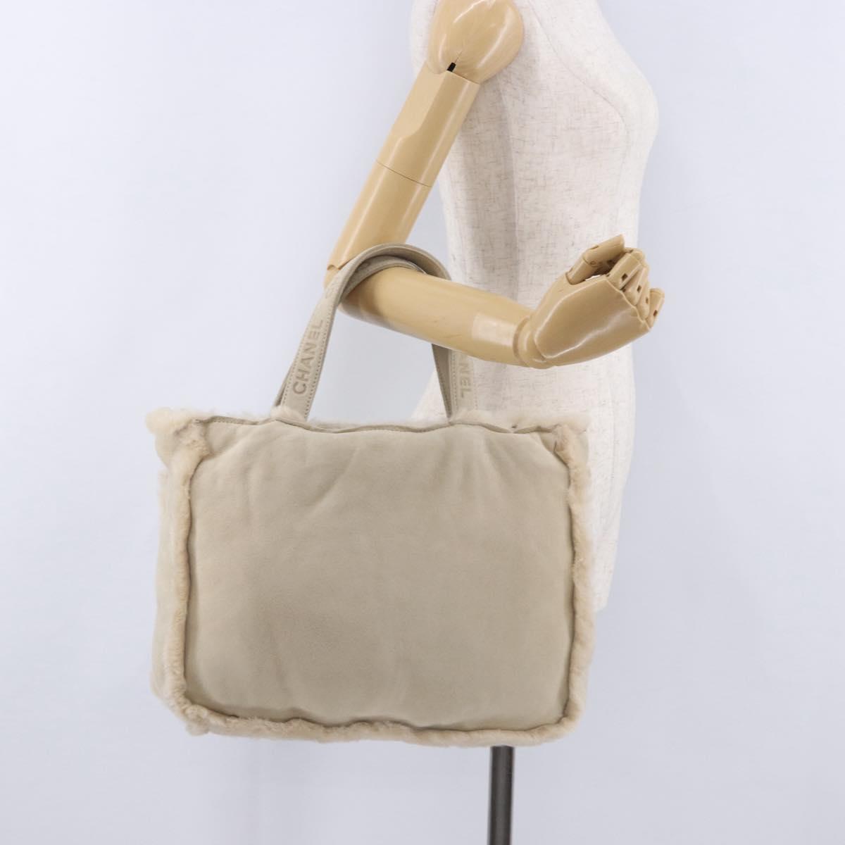 CHANEL Mouton Hand Bag Beige CC Auth 200356A