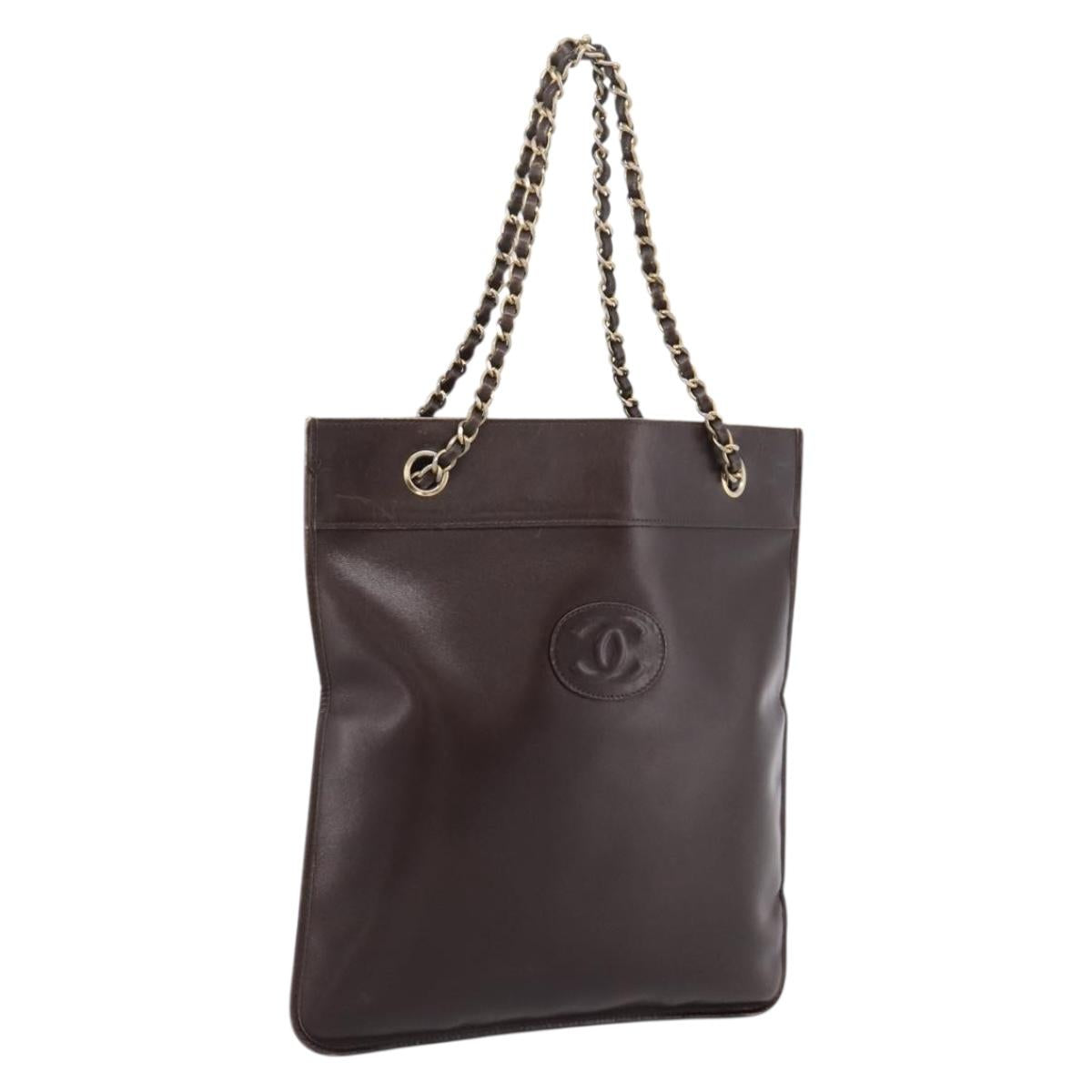 CHANEL Chain Shoulder Bag Lamb Skin Brown Gold Tone CC Auth 200357