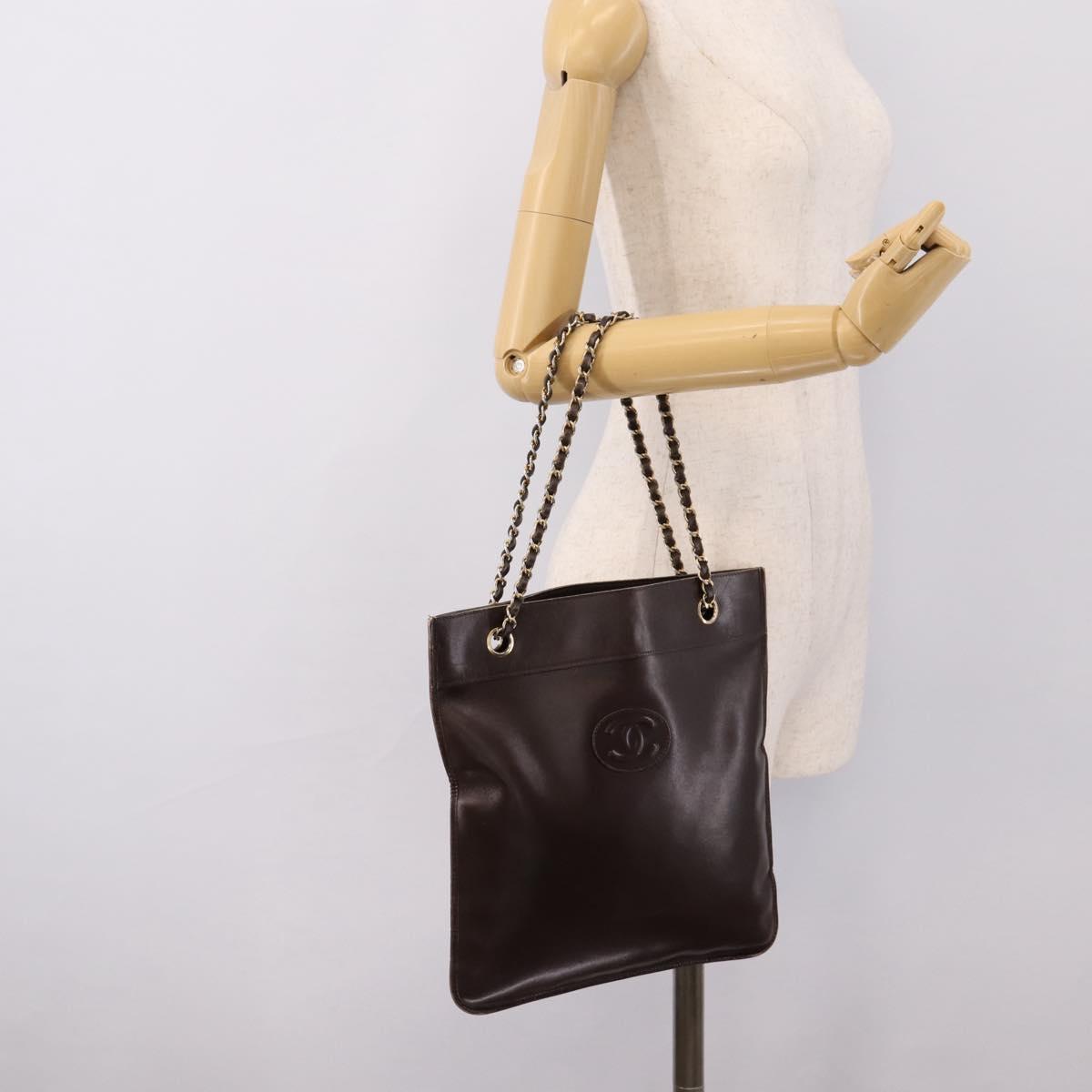 CHANEL Chain Shoulder Bag Lamb Skin Brown Gold Tone CC Auth 200357