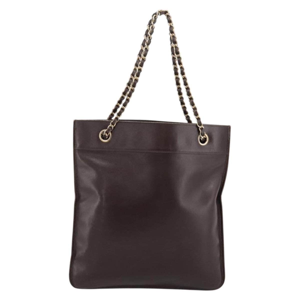 CHANEL Chain Shoulder Bag Lamb Skin Brown Gold Tone CC Auth 200357