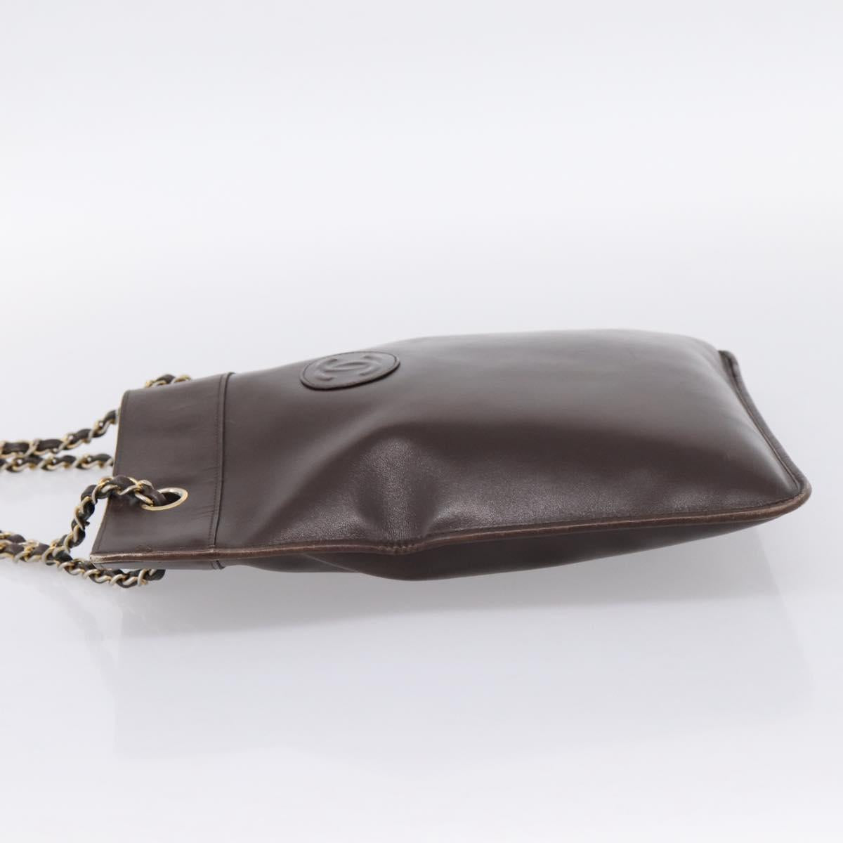 CHANEL Chain Shoulder Bag Lamb Skin Brown Gold Tone CC Auth 200357