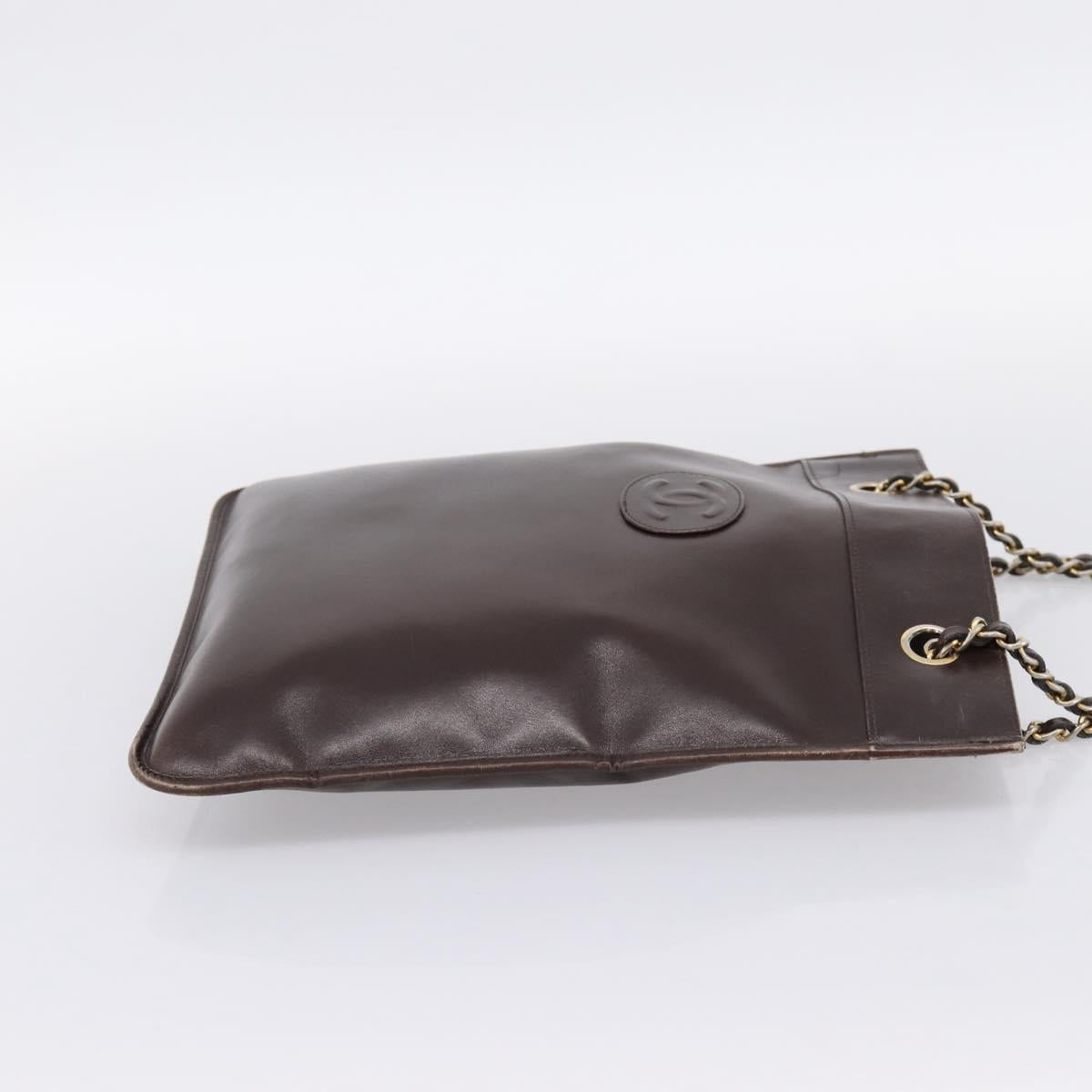 CHANEL Chain Shoulder Bag Lamb Skin Brown Gold Tone CC Auth 200357