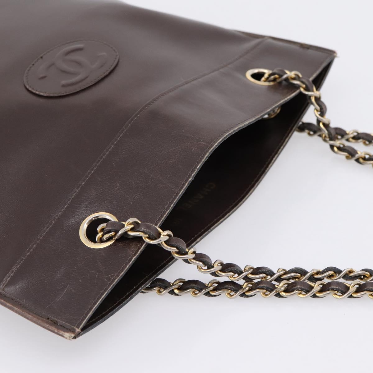 CHANEL Chain Shoulder Bag Lamb Skin Brown Gold Tone CC Auth 200357