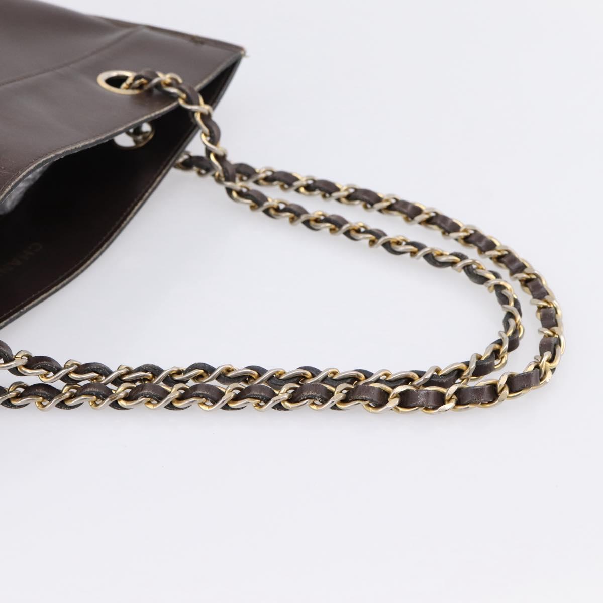 CHANEL Chain Shoulder Bag Lamb Skin Brown Gold Tone CC Auth 200357
