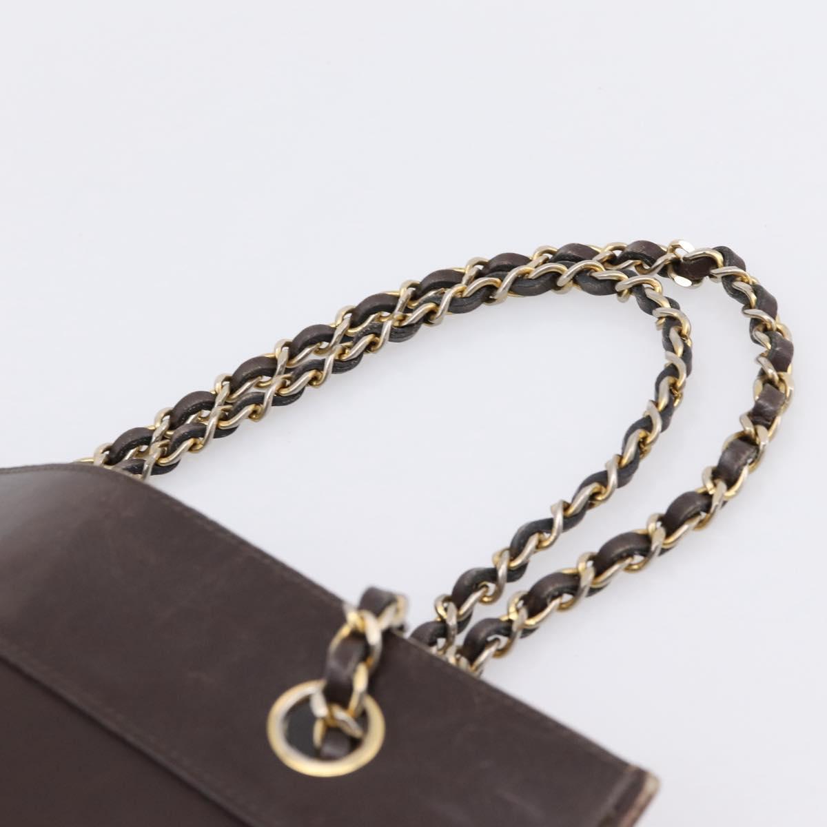 CHANEL Chain Shoulder Bag Lamb Skin Brown Gold Tone CC Auth 200357