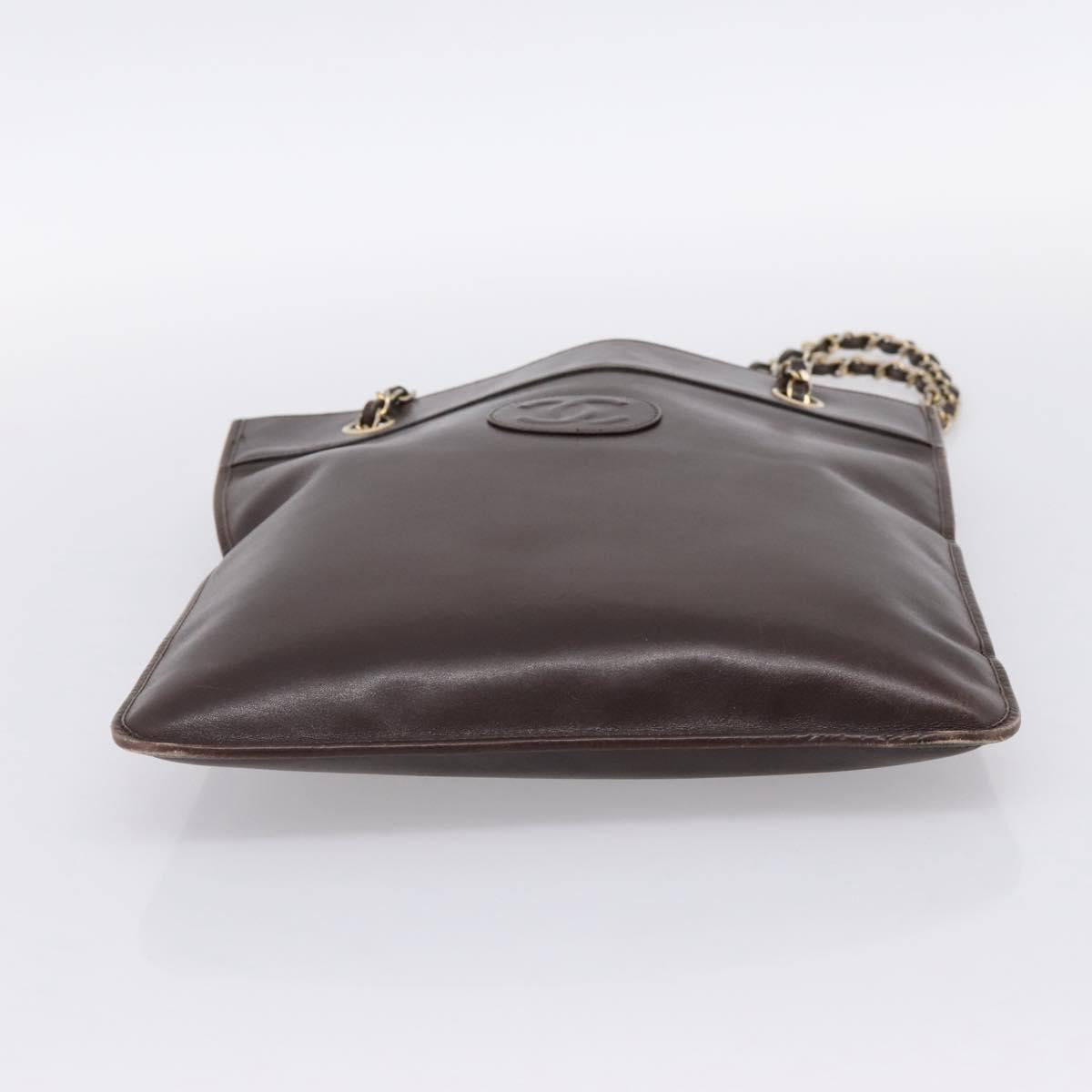 CHANEL Chain Shoulder Bag Lamb Skin Brown Gold Tone CC Auth 200357
