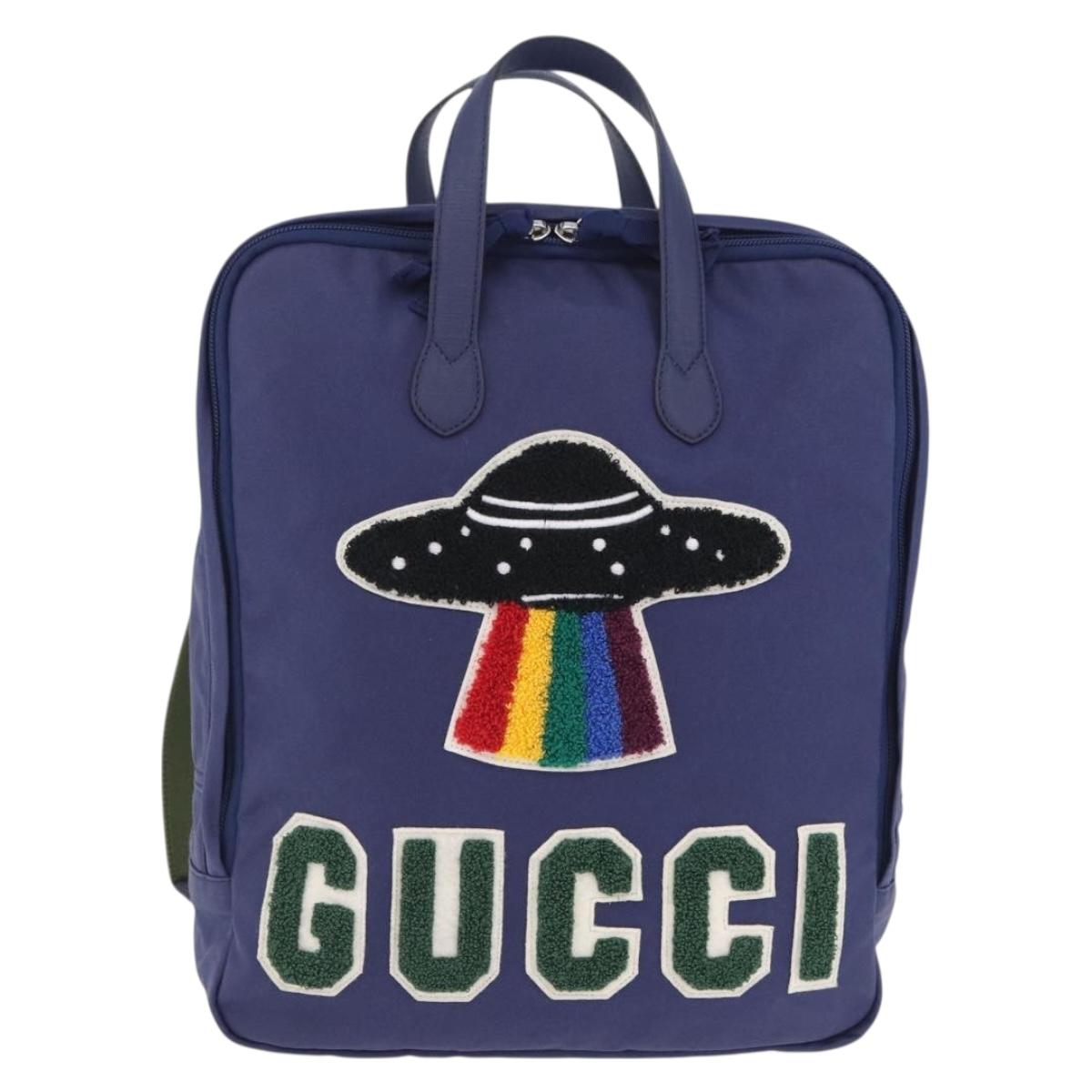 GUCCI RON HERMAN Backpack Canvas Navy Silver 477875 Auth 200358M