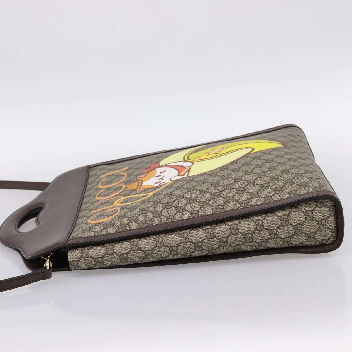 GUCCI GG Supreme Bananya Hand Bag PVC 2way Beige Gold Tone 703793 Auth 200361M