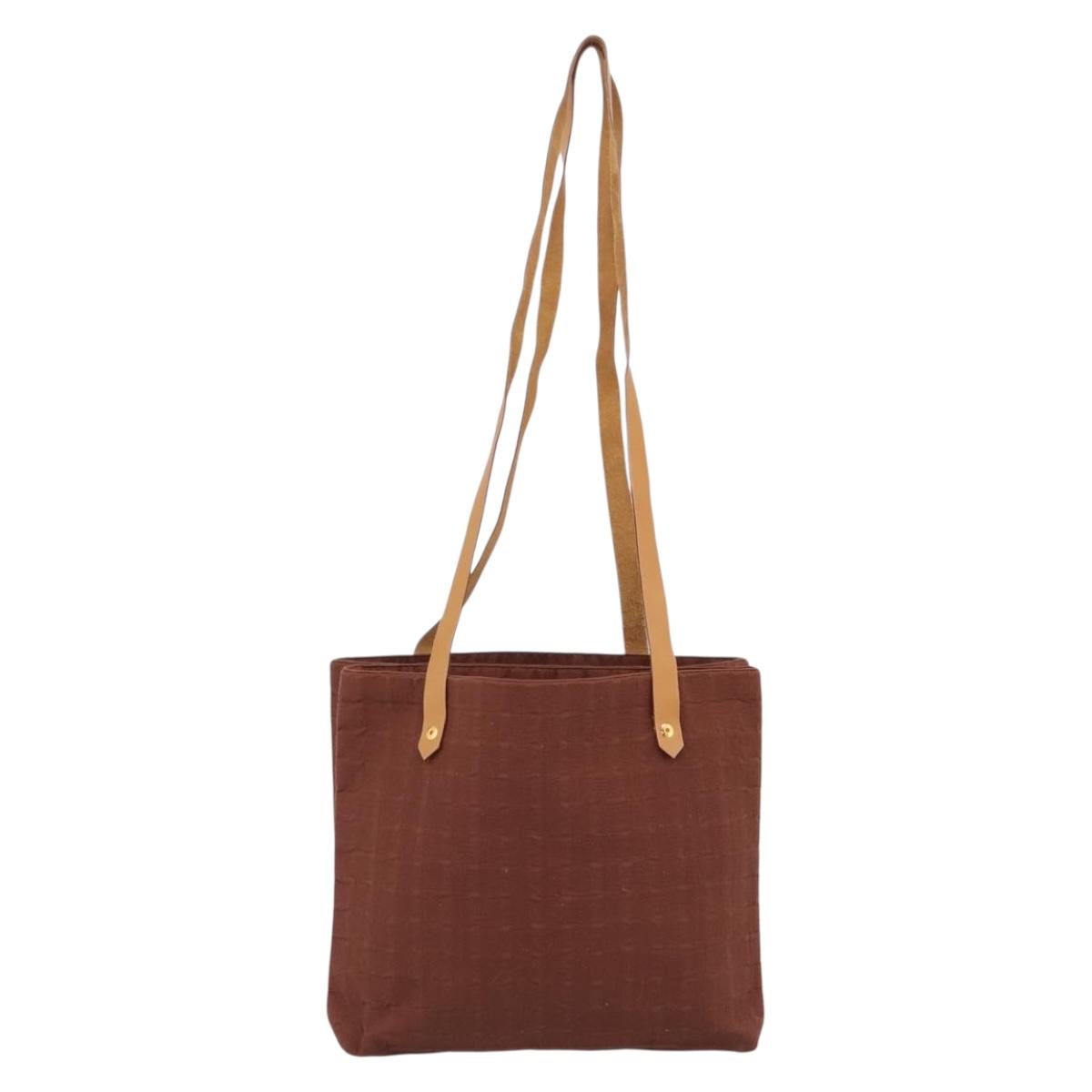 HERMES Amedaba Cabas Du Poche Shoulder Bag Canvas Brown Gold Tone Auth 200362A