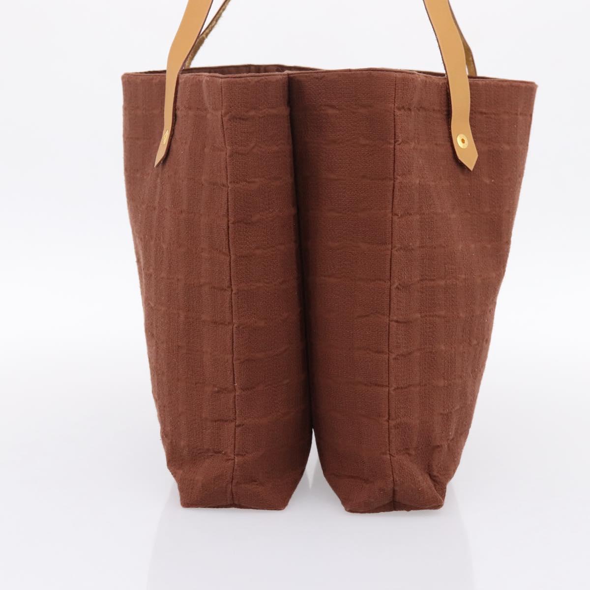 HERMES Amedaba Cabas Du Poche Shoulder Bag Canvas Brown Gold Tone Auth 200362A