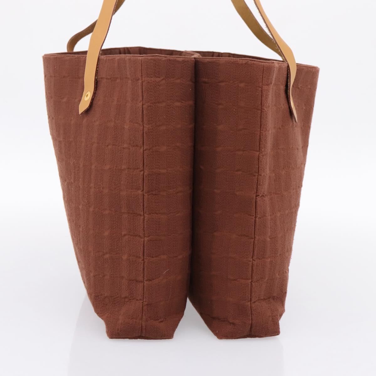 HERMES Amedaba Cabas Du Poche Shoulder Bag Canvas Brown Gold Tone Auth 200362A