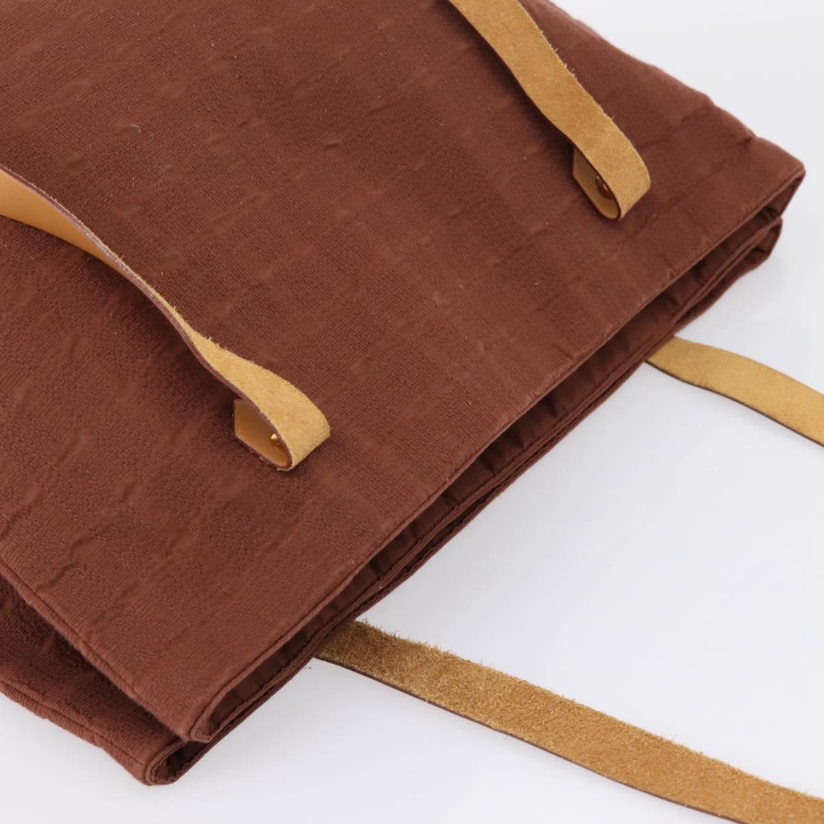 HERMES Amedaba Cabas Du Poche Shoulder Bag Canvas Brown Gold Tone Auth 200362A