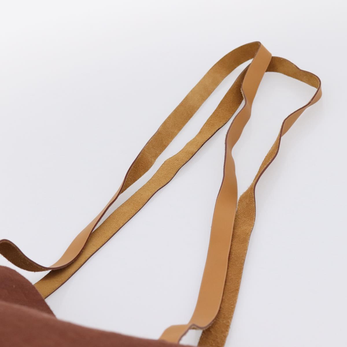 HERMES Amedaba Cabas Du Poche Shoulder Bag Canvas Brown Gold Tone Auth 200362A