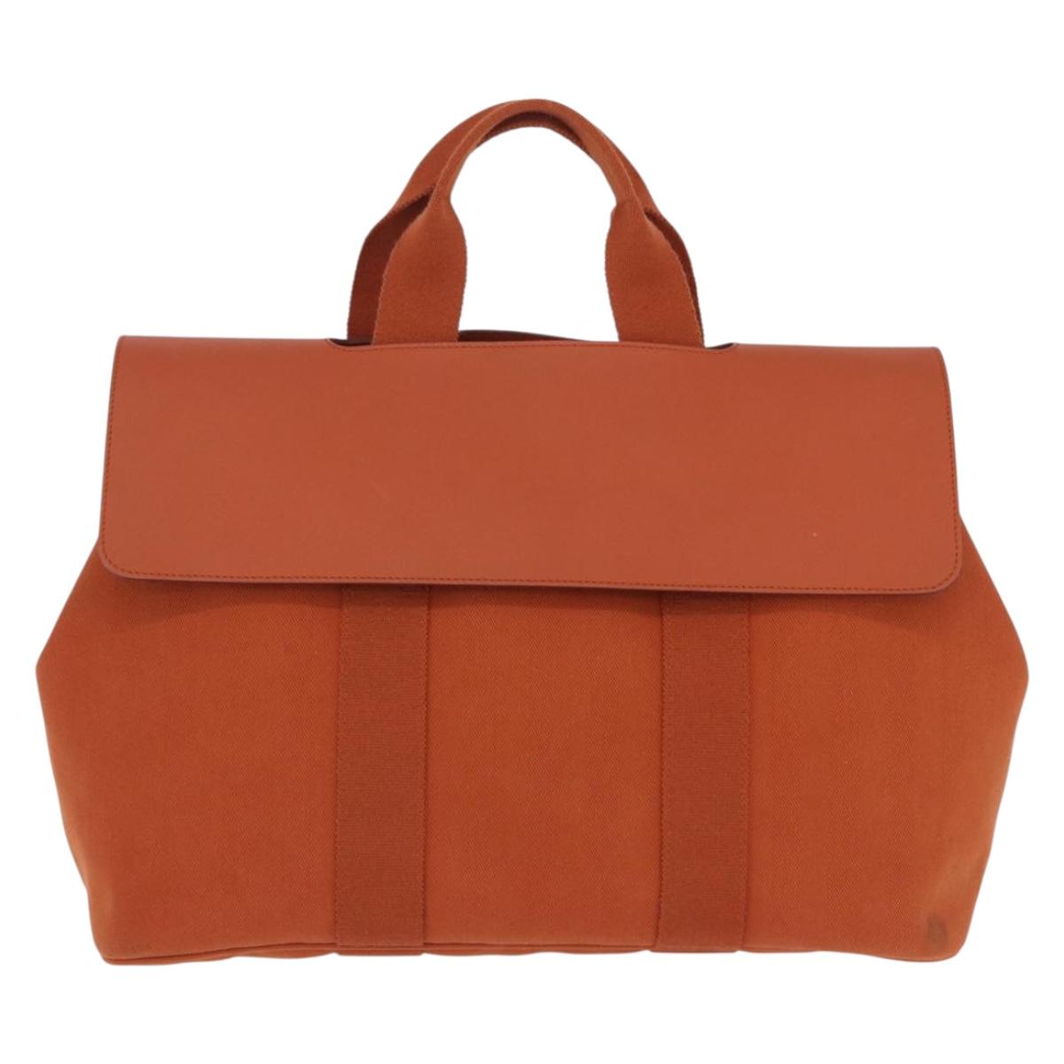 HERMES Valparaiso Hand Bag Canvas Orange Silver Auth 200363V