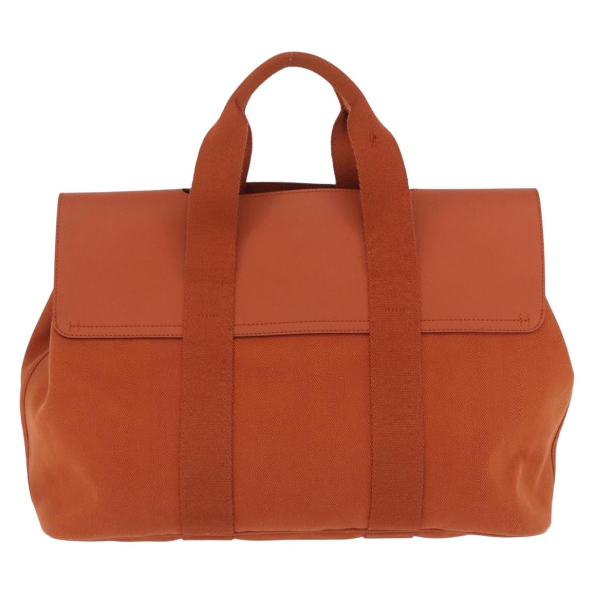 HERMES Valparaiso Hand Bag Canvas Orange Silver Auth 200363V