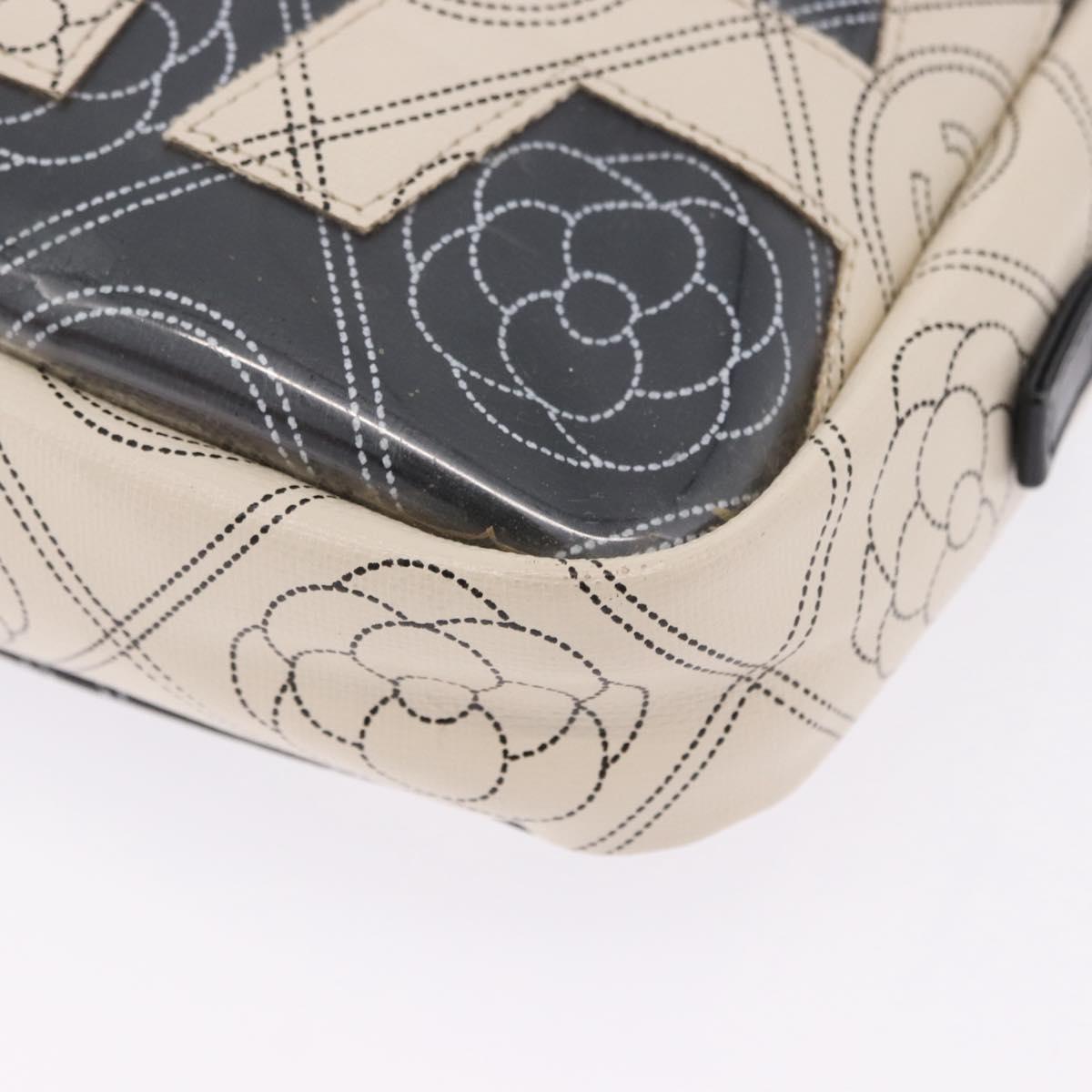 CHANEL Camelia Shoulder Bag Leather White Black CC Auth 200364SAM