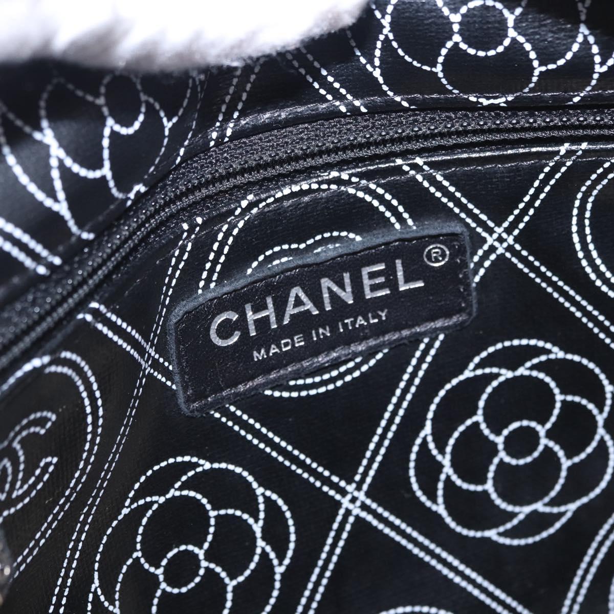 CHANEL Camelia Shoulder Bag Leather White Black CC Auth 200364SAM