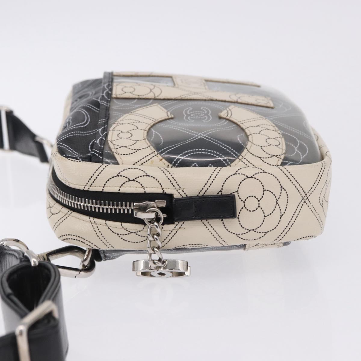 CHANEL Camelia Shoulder Bag Leather White Black CC Auth 200364SAM