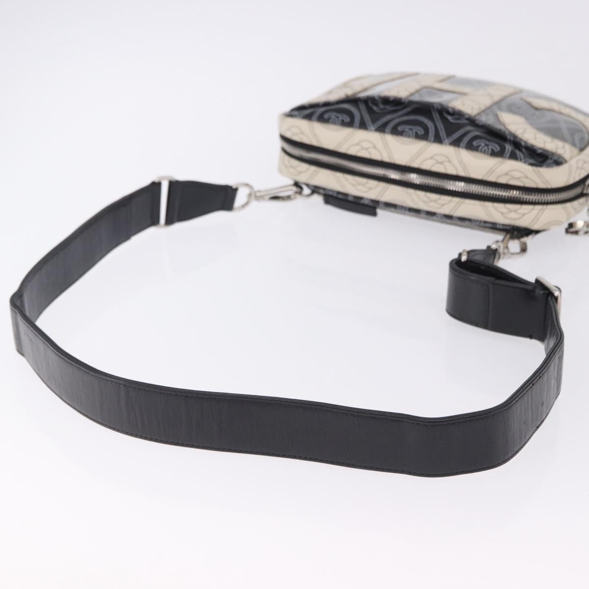 CHANEL Camelia Shoulder Bag Leather White Black CC Auth 200364SAM