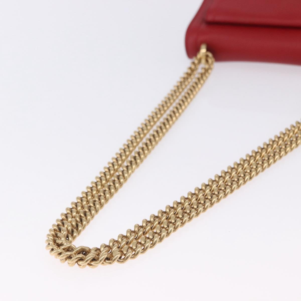 Salvatore Ferragamo Chain Shoulder Bag Leather Red Gold Tone Auth 200367A