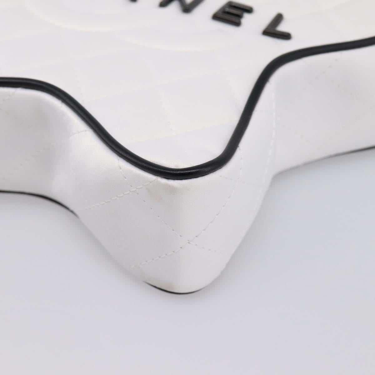CHANEL Star Shaped Matelasse Chain Shoulder Bag Satin White Black Auth 200368SM