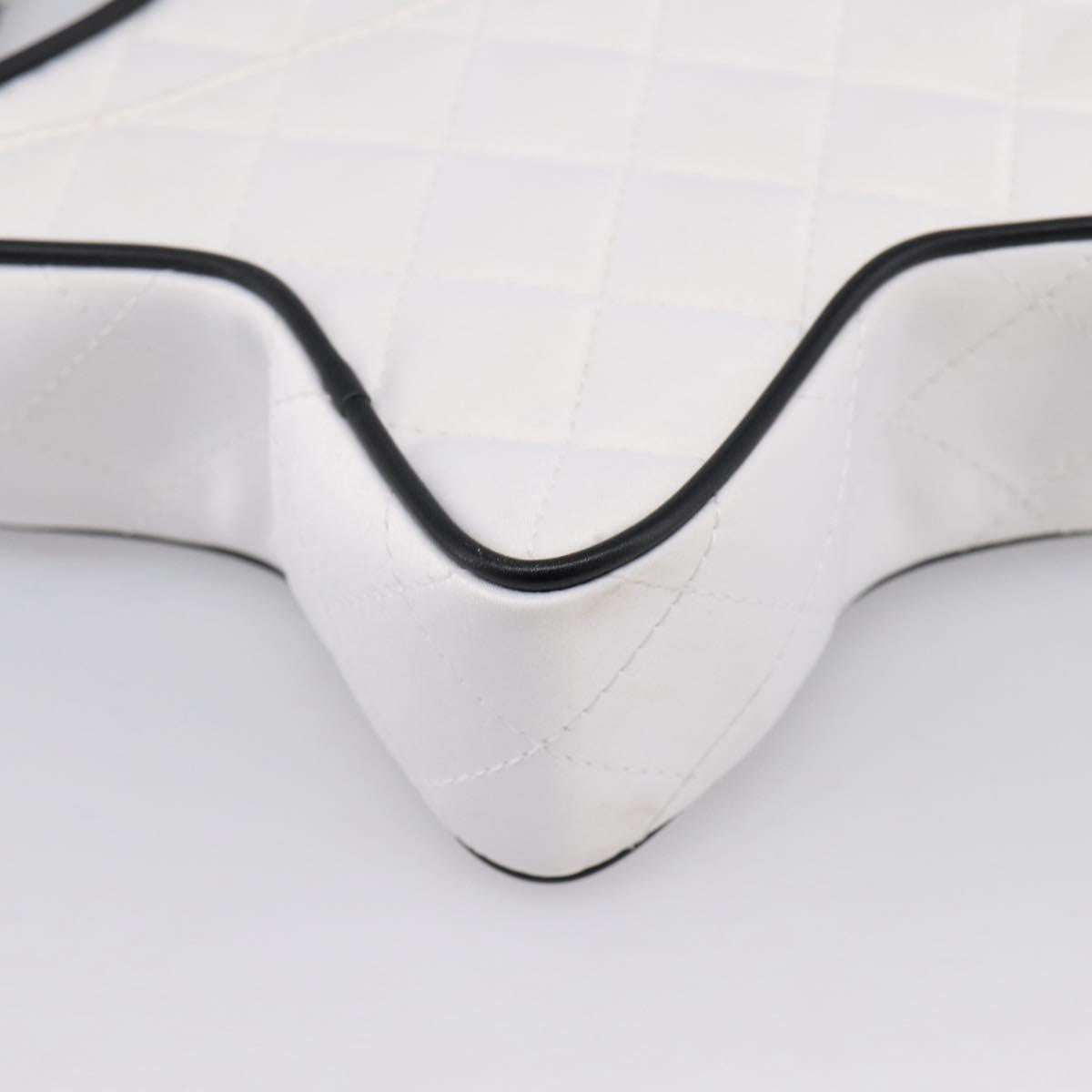 CHANEL Star Shaped Matelasse Chain Shoulder Bag Satin White Black Auth 200368SM