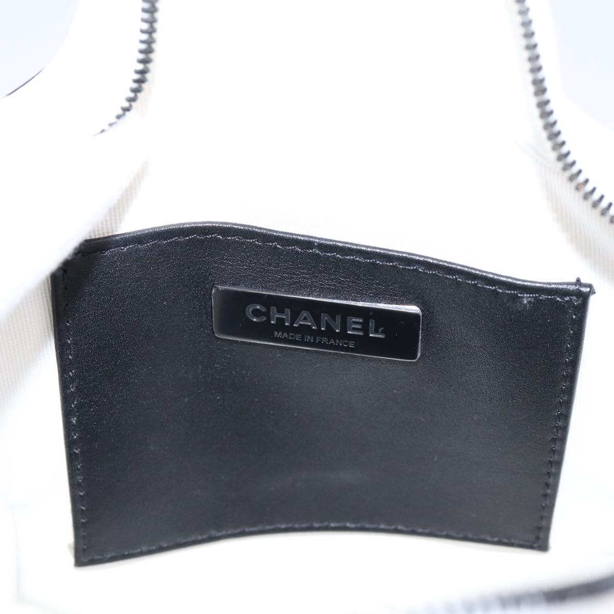CHANEL Star Shaped Matelasse Chain Shoulder Bag Satin White Black Auth 200368SM