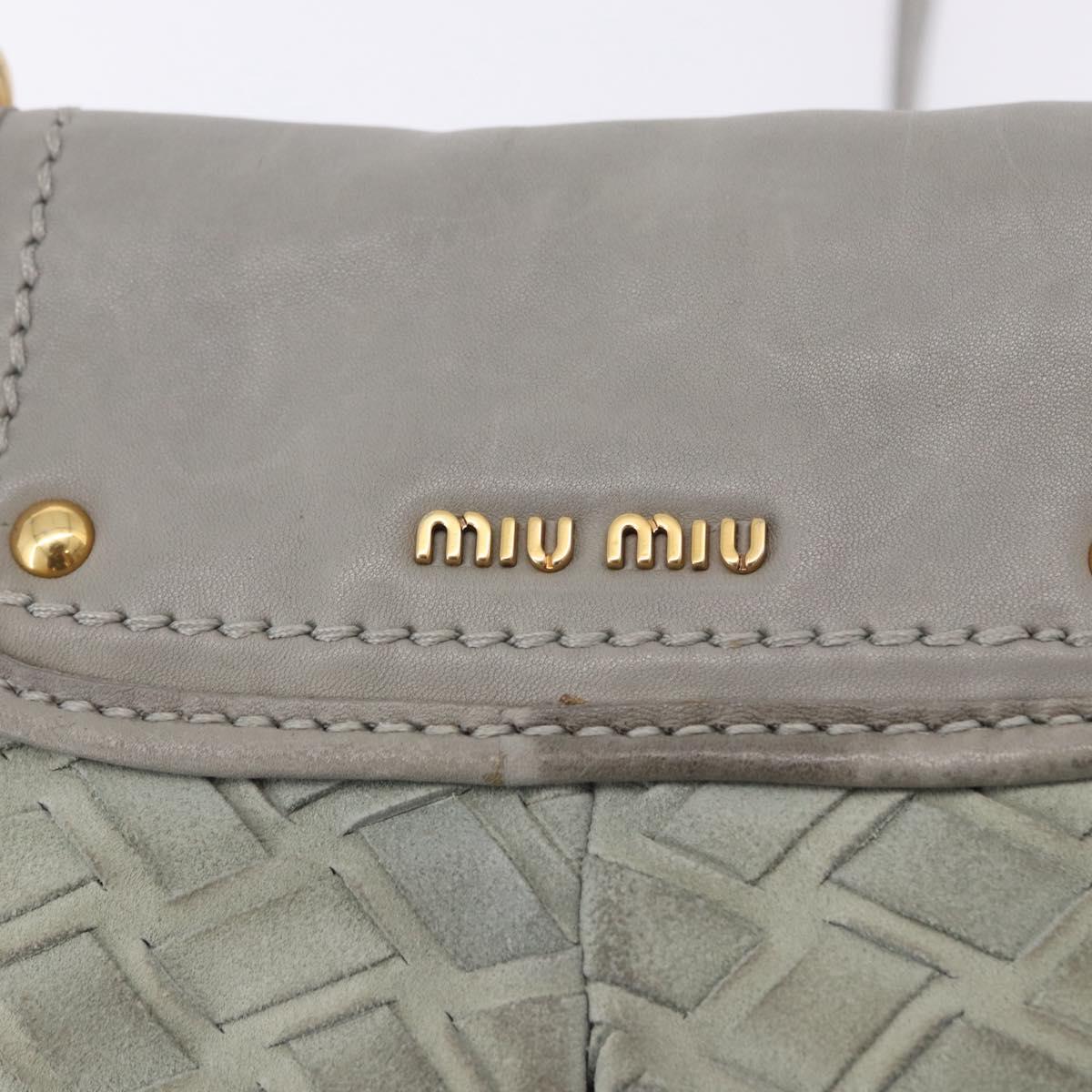Miu Miu Shoulder Bag Suede Gray Gold Tone Auth 200371A