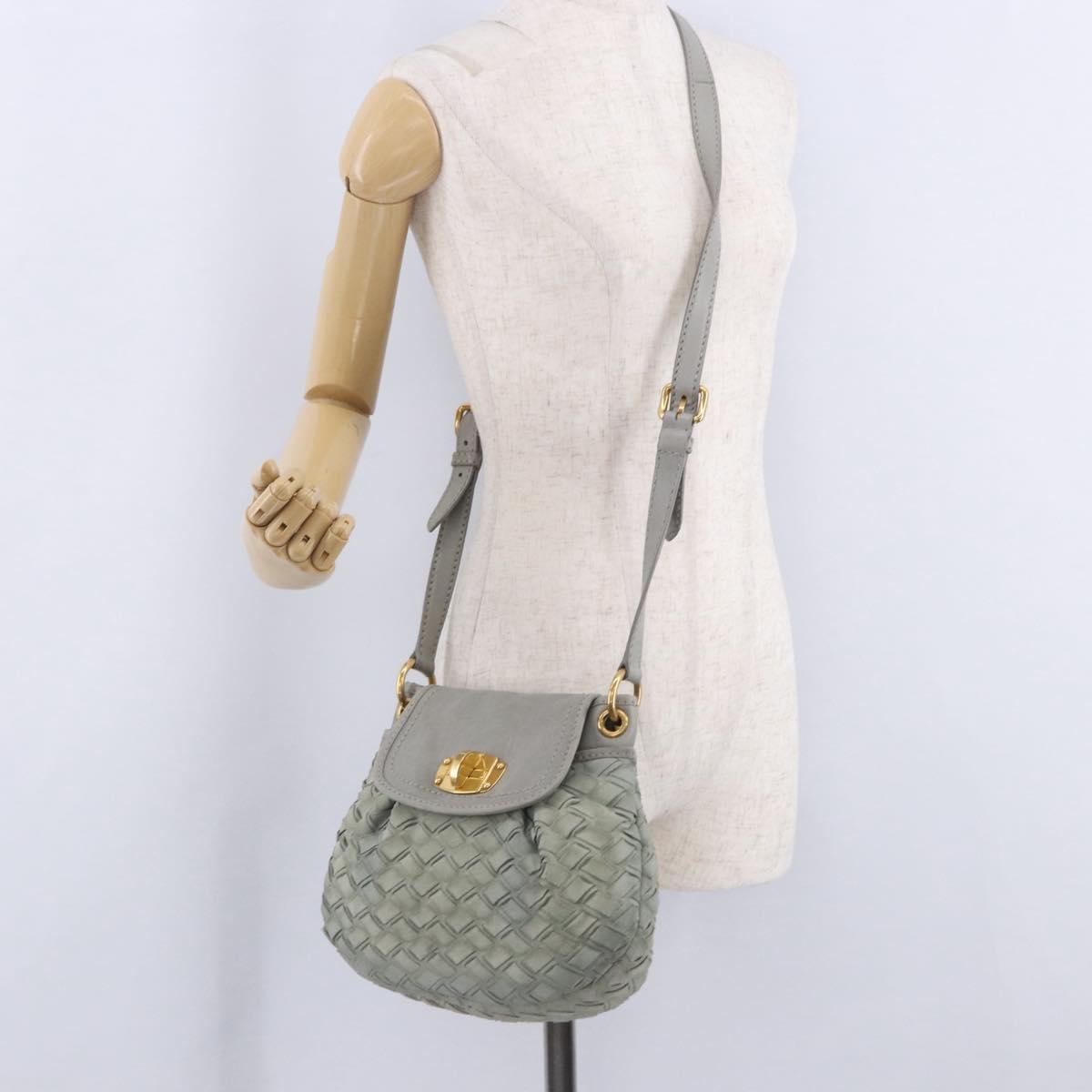 Miu Miu Shoulder Bag Suede Gray Gold Tone Auth 200371A