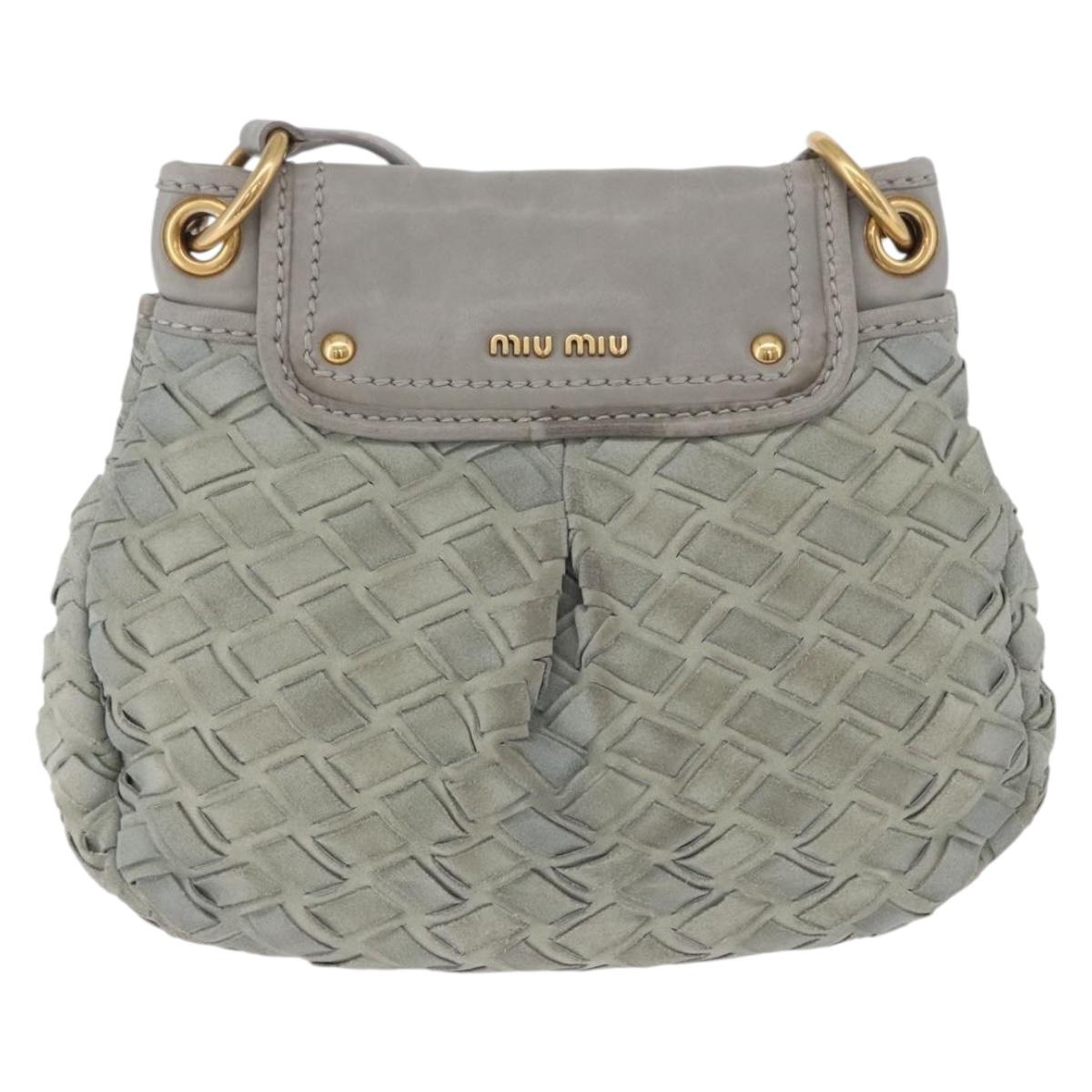 Miu Miu Shoulder Bag Suede Gray Gold Tone Auth 200371A